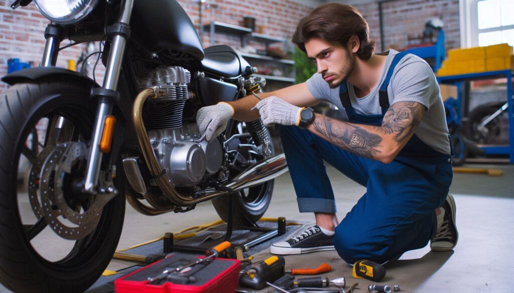 Mechanik przy motocyklu